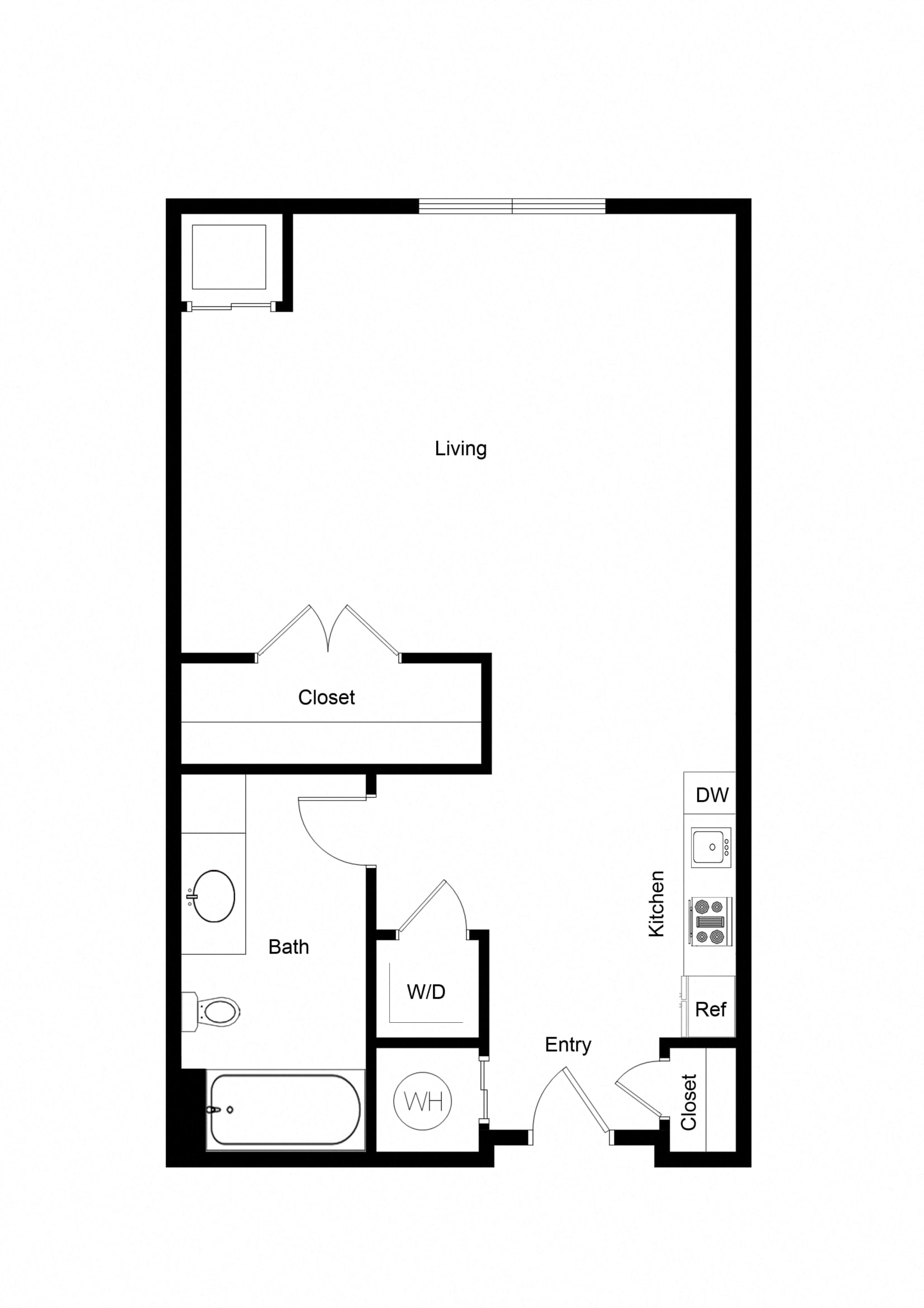 Floor plan for studio, 1 bath, 535 sqft